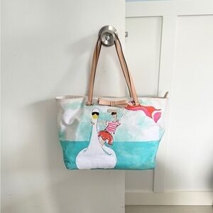 Colorful Kate Spade Tote Bag with Playful Swan Watercolor